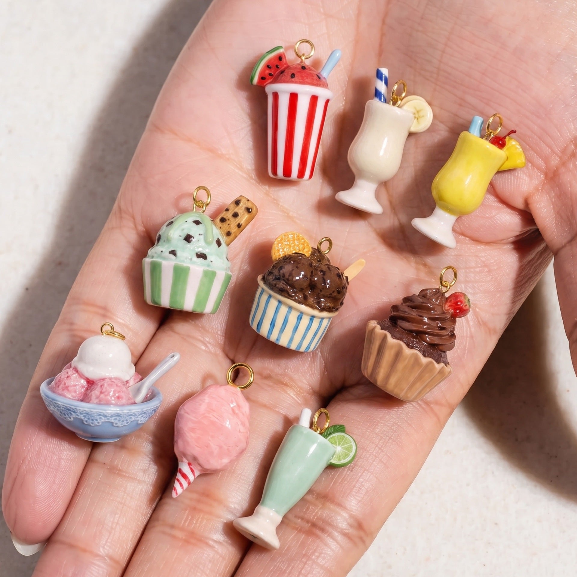Wholesale Miniature dessert toy pendant,  3D realistic ice cream milkshake shape,  glossy and oil-dripping,  cute girly accessory.