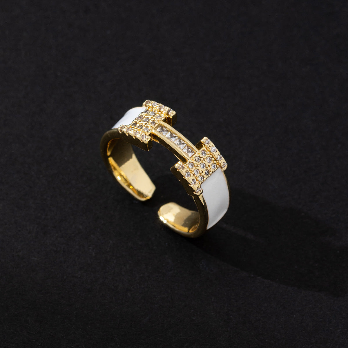 Wholesale Chic Geometric Zircon Ring For Women Gold Plated Copper Open Adjustable Band Fashion Accessory