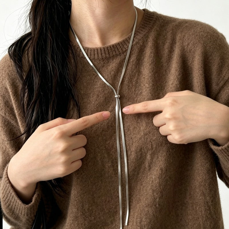 Wholesale Stainless Steel Electroplated Adjustable Long Blade Chain Necklace Chic Minimalist Sweater Chain For Women Layering Jewelry