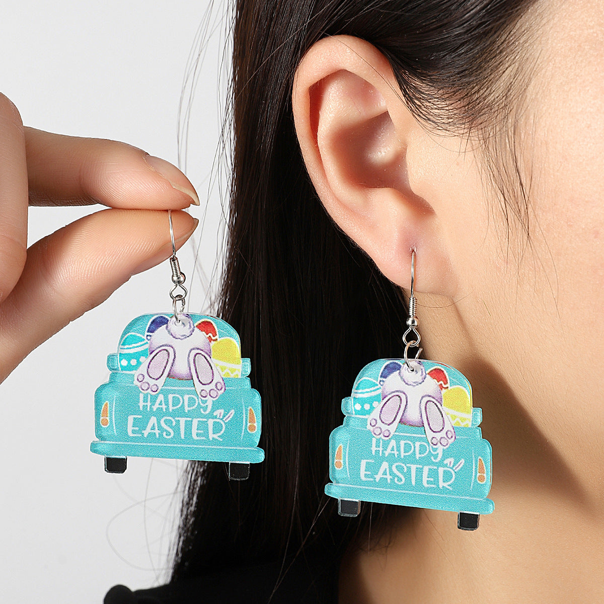 Wholesale Acrylic Cartoon Print Easter Bunny Egg Carrot Earrings