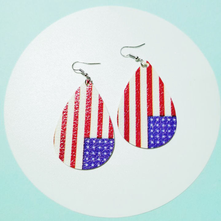Wholesale American Independence Day Teardrop Shaped PU Leather Earrings ACC-ES-YiYuan005