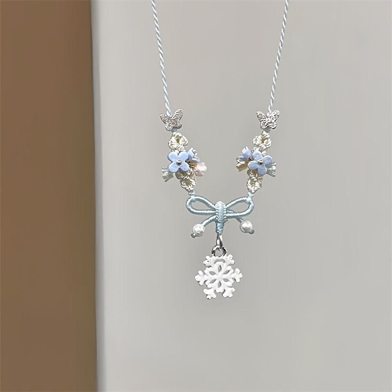 Wholesale  small stars green crystal colorful flowers woven necklace