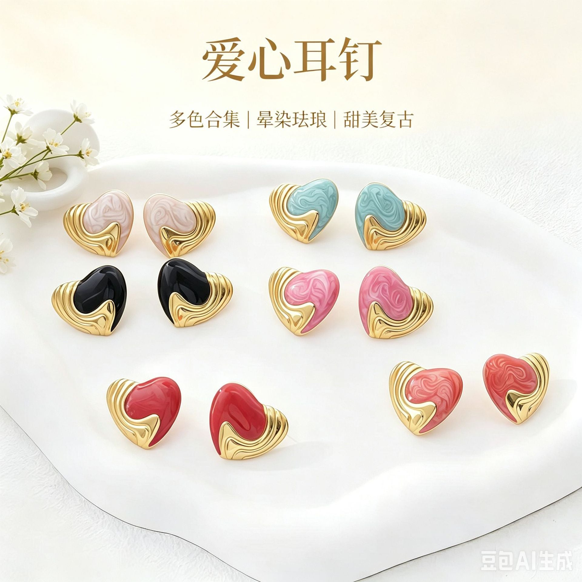Wholesale Electroplated Stainless Steel Heart Enamel Drop Earrings Women' s Stylish European Fashion Jewelry Gift Boutique Resale