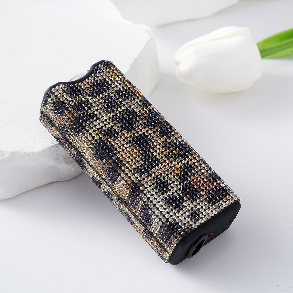 Wholesale Colorful Leopard Print Rhinestone Multifunctional Rechargeable Flashlight Keychain ACCVIP-KC-ZhiYa006