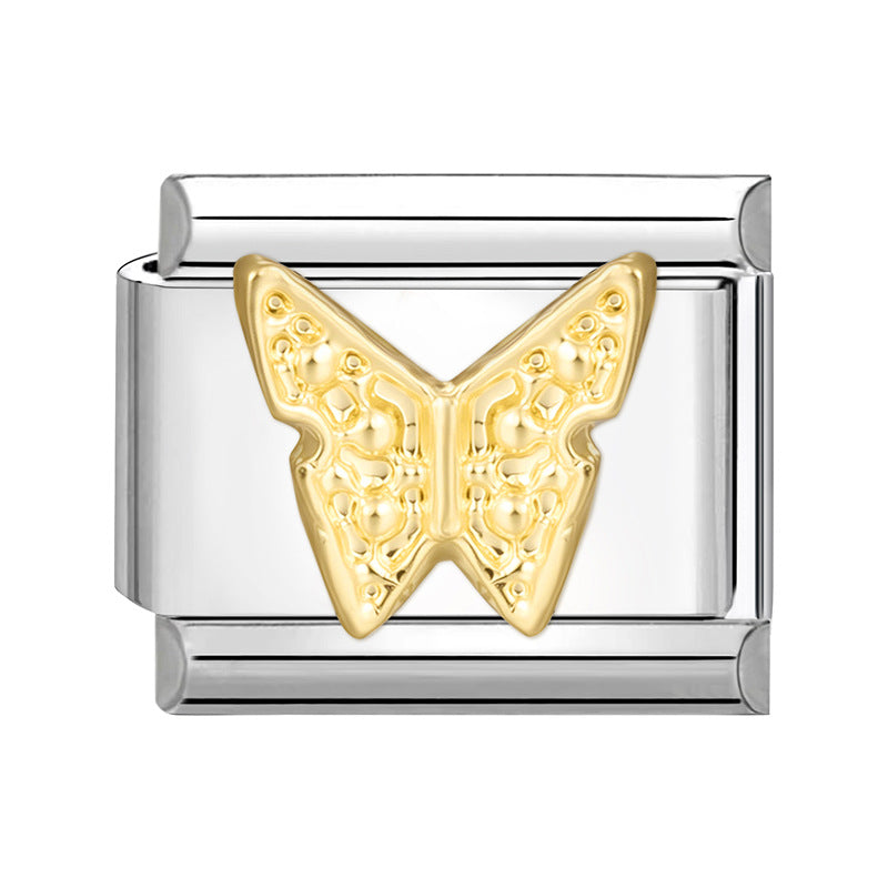 Wholesale Italian Charm Bracelet 9mm DIY Splicing Gold Butterfly Bow Stainless Steel Composable Bracelet