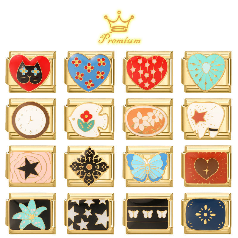 Wholesale Gold Electroplated Metal DIY Patchwork Bracelet Set Italian Style Heart Butterfly Star Boutique Resale Jewelry Accessory