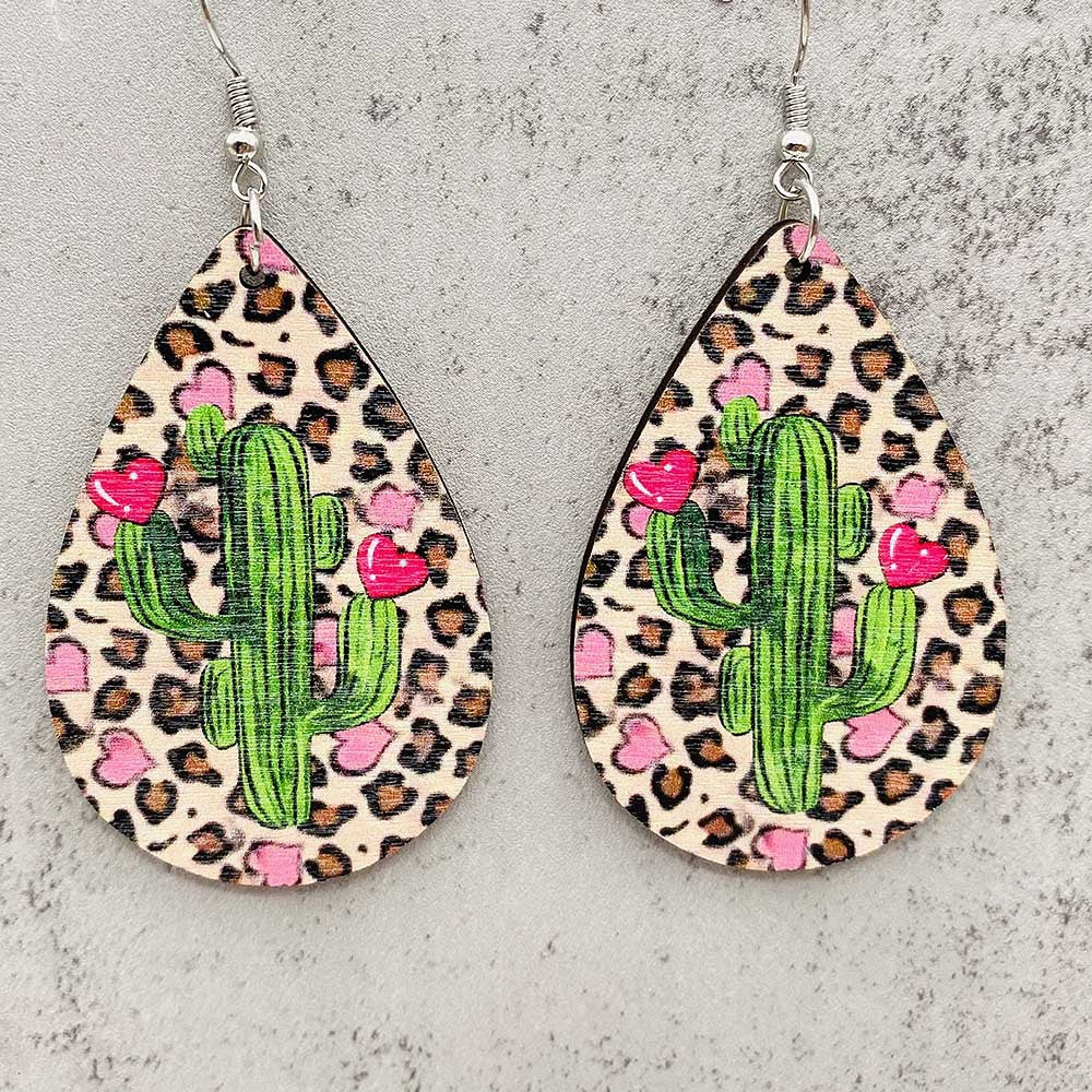 Wholesale  Valentine's Day earrings cute cat leopard cactus wooden earrings