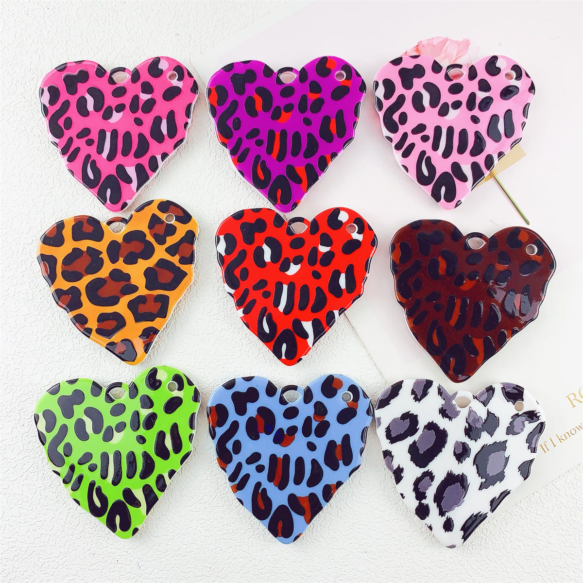 Acrylic Double-Sided Printed Colorful Leopard Print Large Heart Pendant