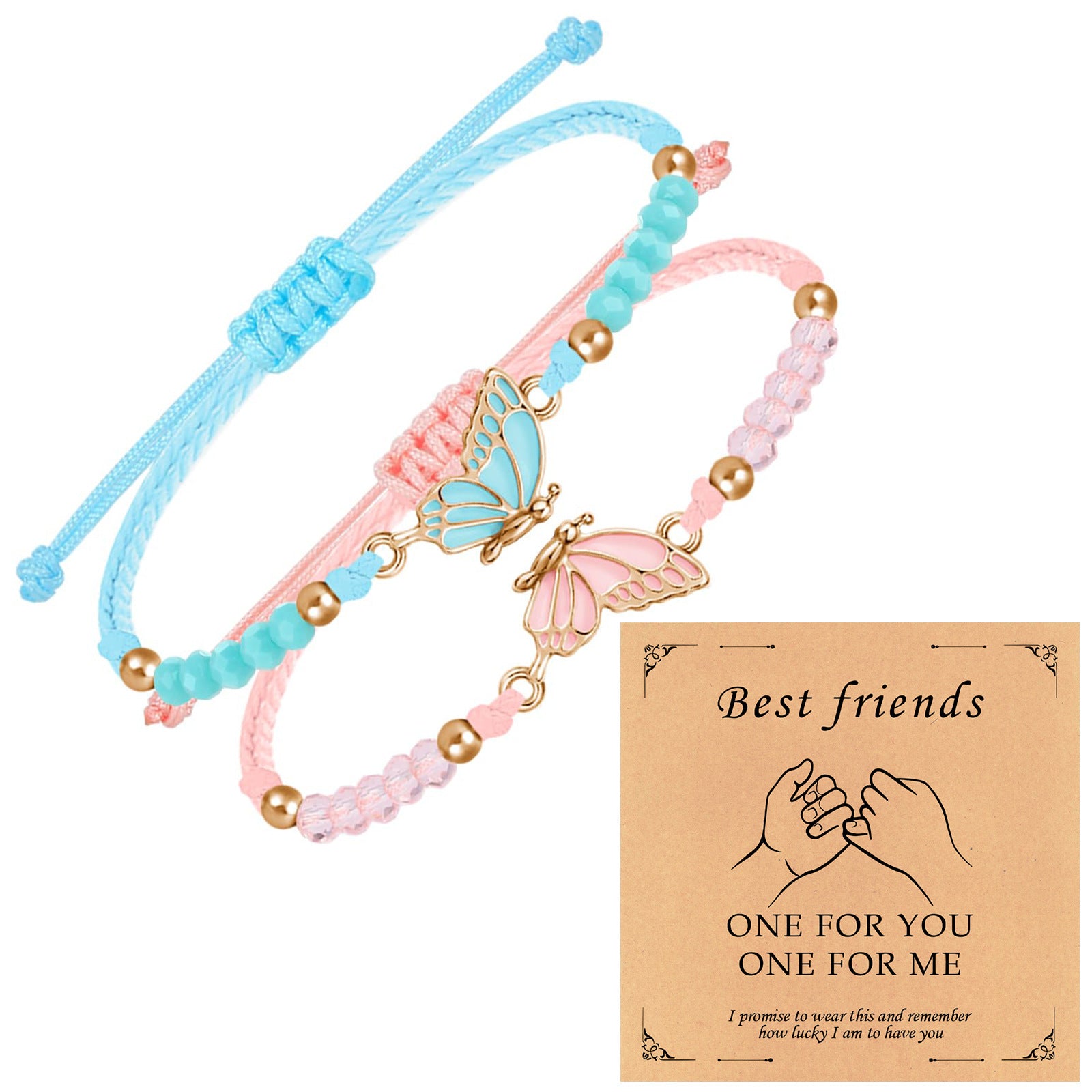 Wholesale Handmade Crystal Butterfly Friendship Bracelet Adjustable Wax Cord Gift for Couples