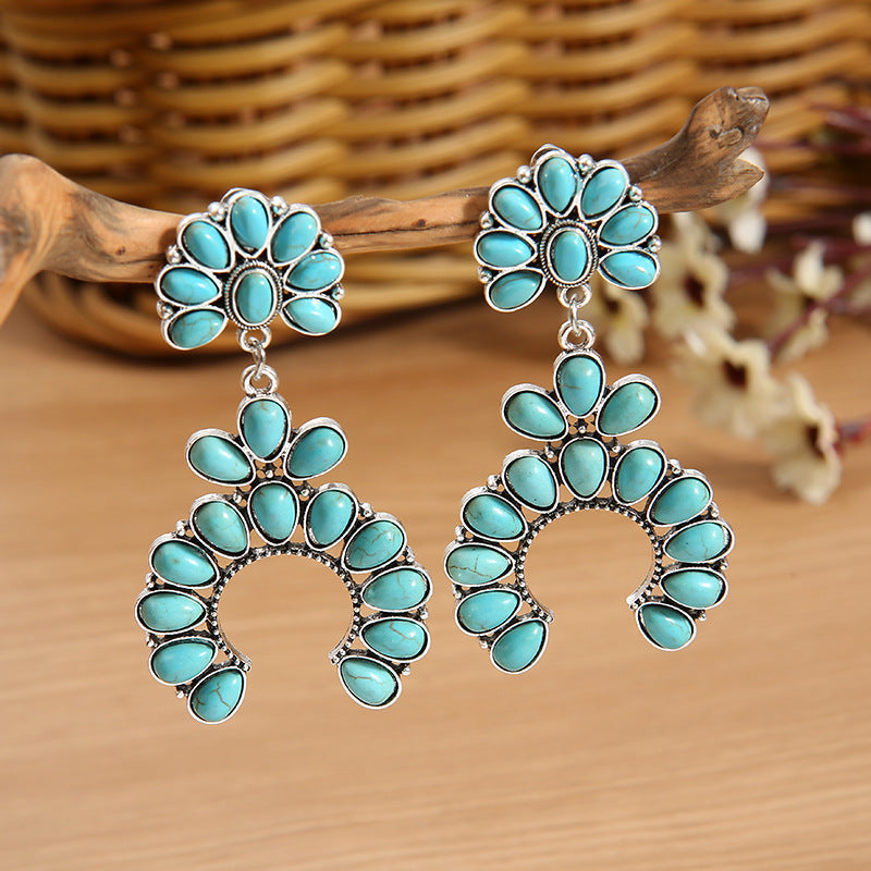 Wholesale Retro Geometric Turquoise Earrings Fashion Accessory Boutique Resale