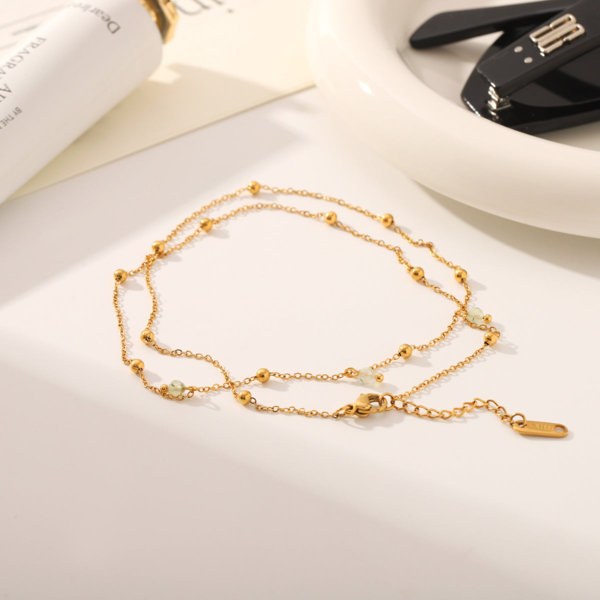 Wholesale  Stainless Steel 18K Gold Double Laminated Wear Bead Chain Bracelet