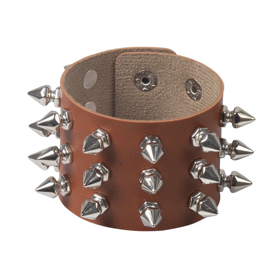 Wholesale Punk Style Exaggerated Pointy Rivet Bracelet Gothic Leather Bracelet ACC-BT-Jinl001