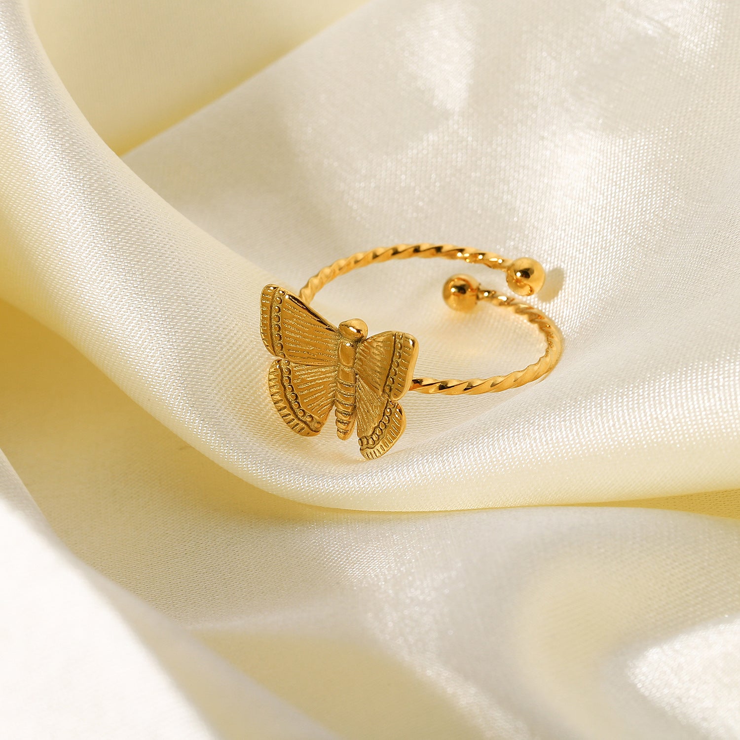 Wholesale  18K Gold-plated Stainless Steel Opening Adjustable Butterfly Ring