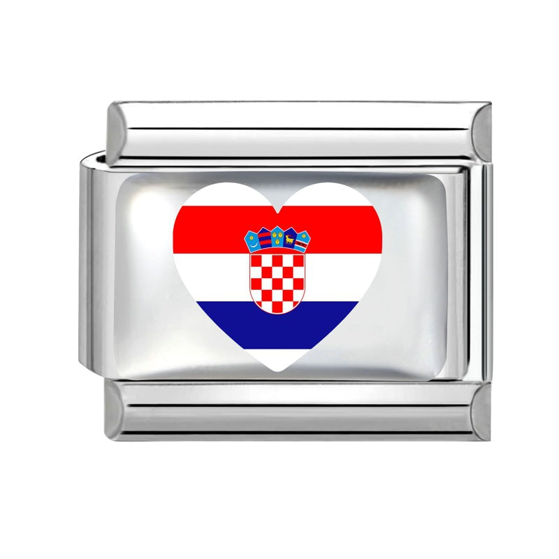 Wholesale Electroplated Stainless Steel Heart Italian Flag Charm DIY Bracelet Jewelry Accessory Boutique Resale