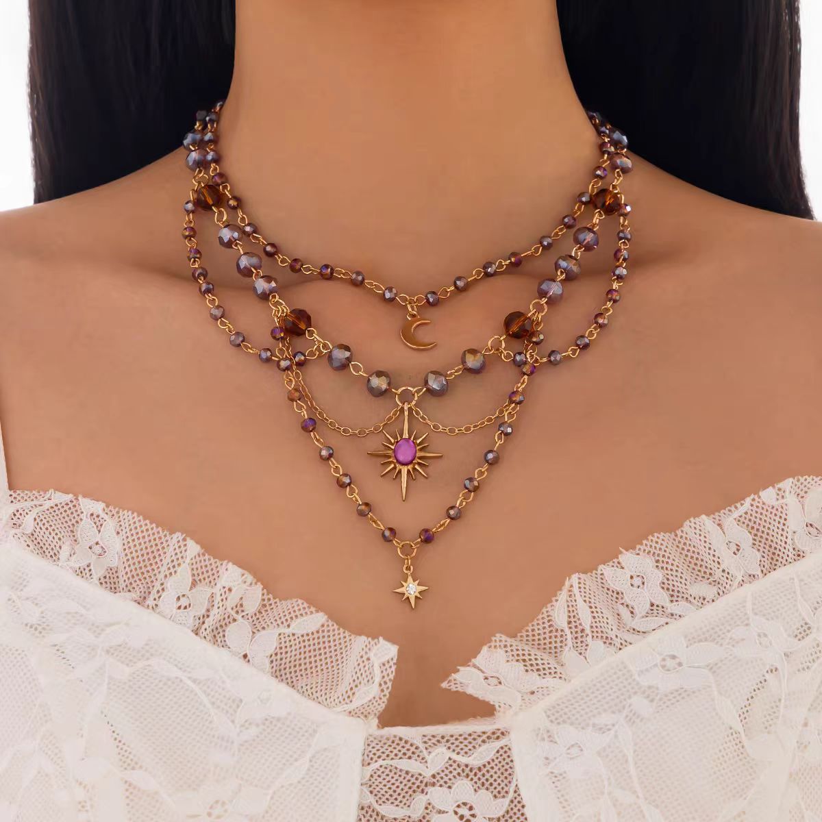 Wholesale Layering Sun Tassel Pendant Clavicle Chain Necklace Jewelry Accessory for Resale