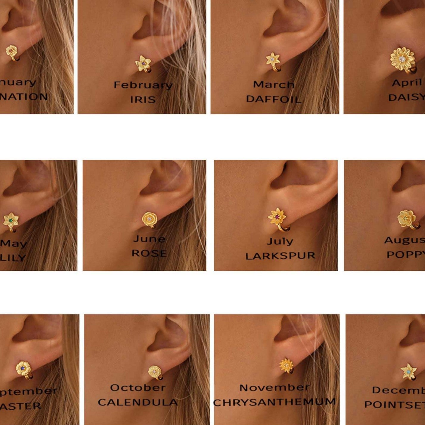 Wholesale  Flower Earrings December Birth Flower Earrings Plant Florals