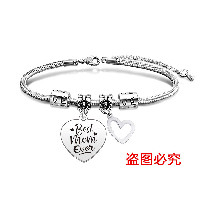 Wholesale Heart Shape Pendant Mother's Day Stainless Steel Snake Bone Bracelet Holiday Gift ACC-BT-Ganggu003