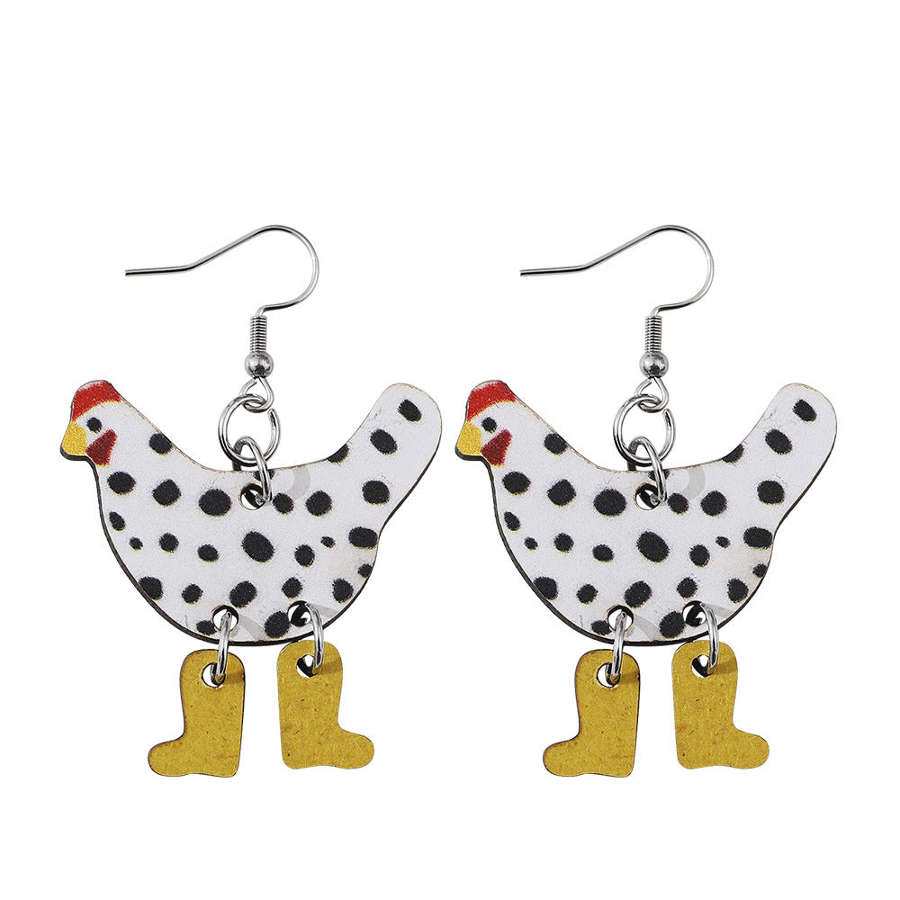 Wholesale  Creative Funny Shoes Rooster Double-sided Wooden Earrings