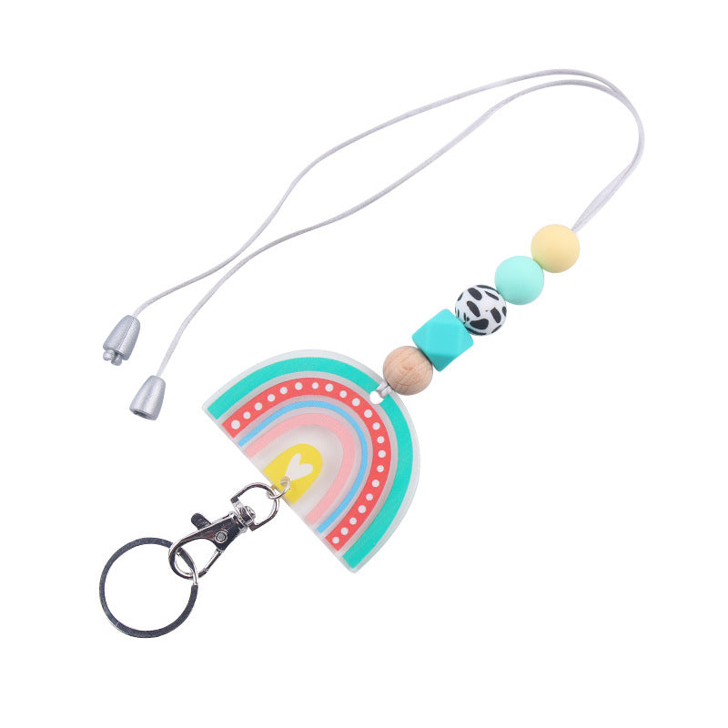 Wholesale Cartoon Acrylic Rainbow Silicone Beaded Necklace Keychain ACC-KC-GuangTian067