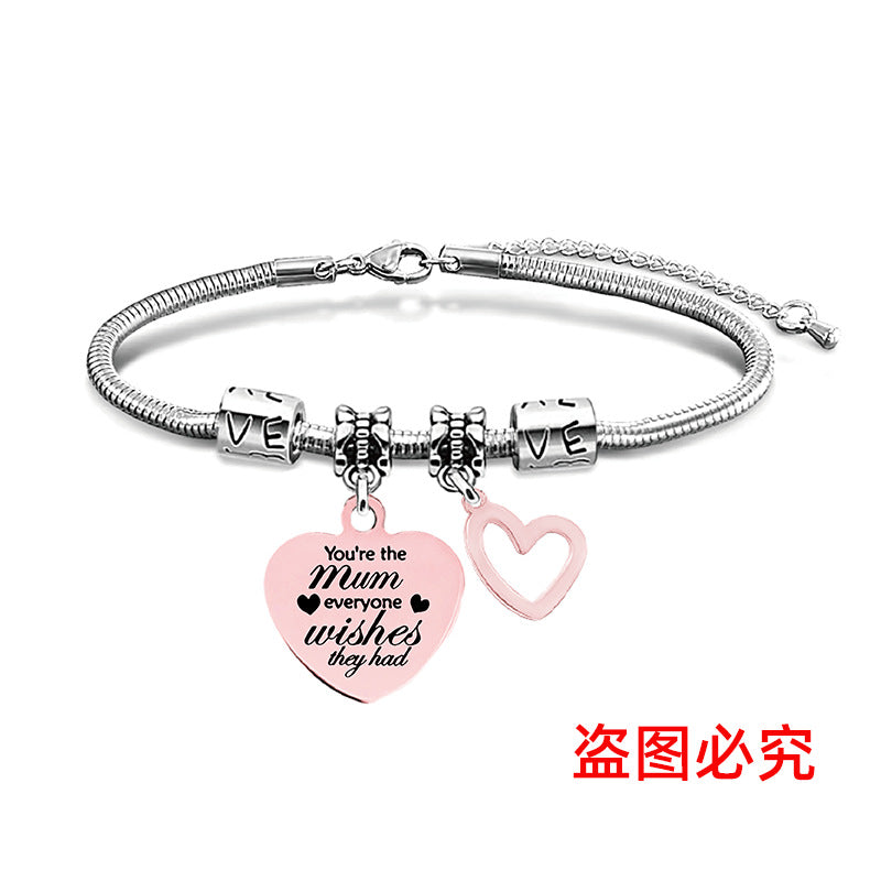 Wholesale Heart Shape Pendant Mother's Day Stainless Steel Snake Bone Bracelet Holiday Gift ACC-BT-Ganggu003