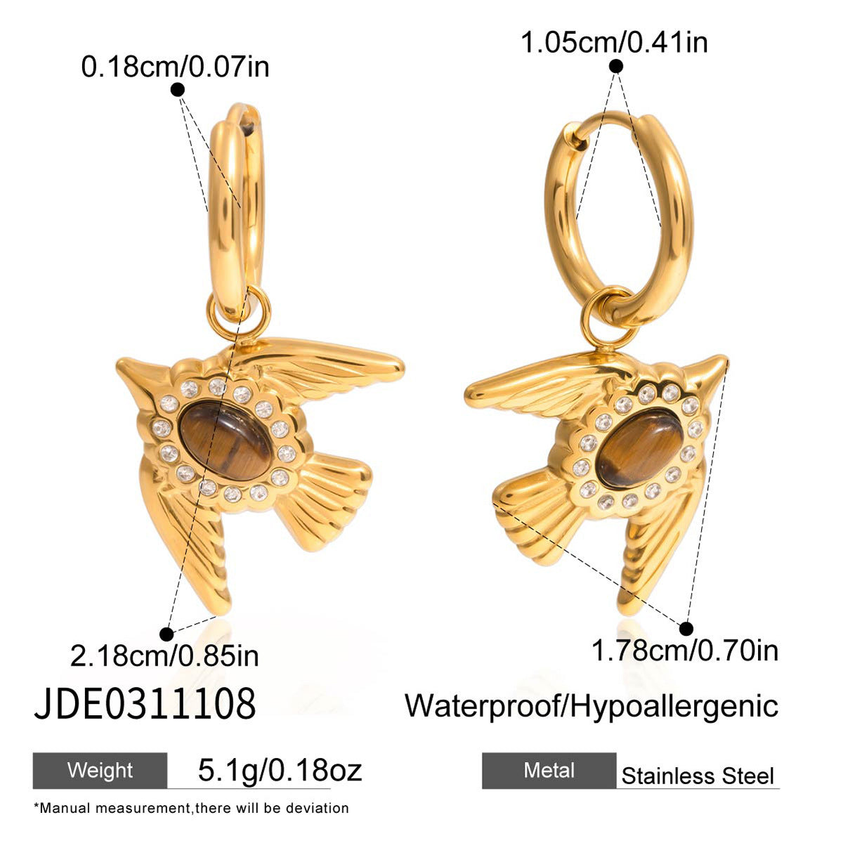 Wholesale 18K Stainless Steel Tiger Eye Dove Jewelry Set