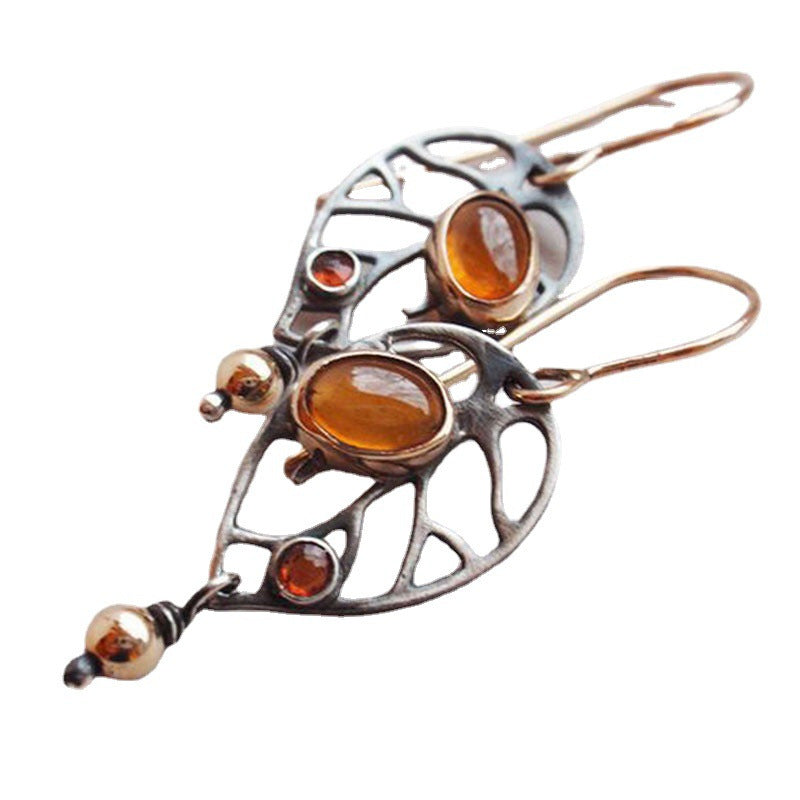 Wholesale Hollow Leaves Earrings Vintage National Style Orange Handmade Earrings
