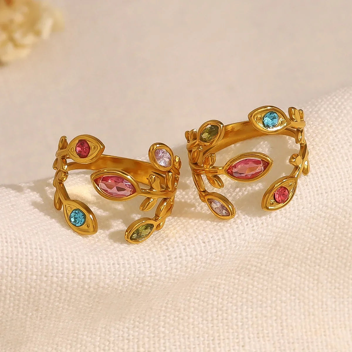 Wholesale Titanium Steel Color Leaf Ring Light Luxury Irregular Open Ring