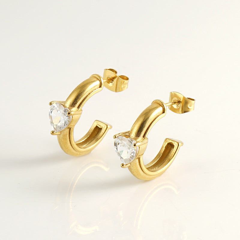 Wholesale  stainless steel earrings stylish C- shaped diamond earrings