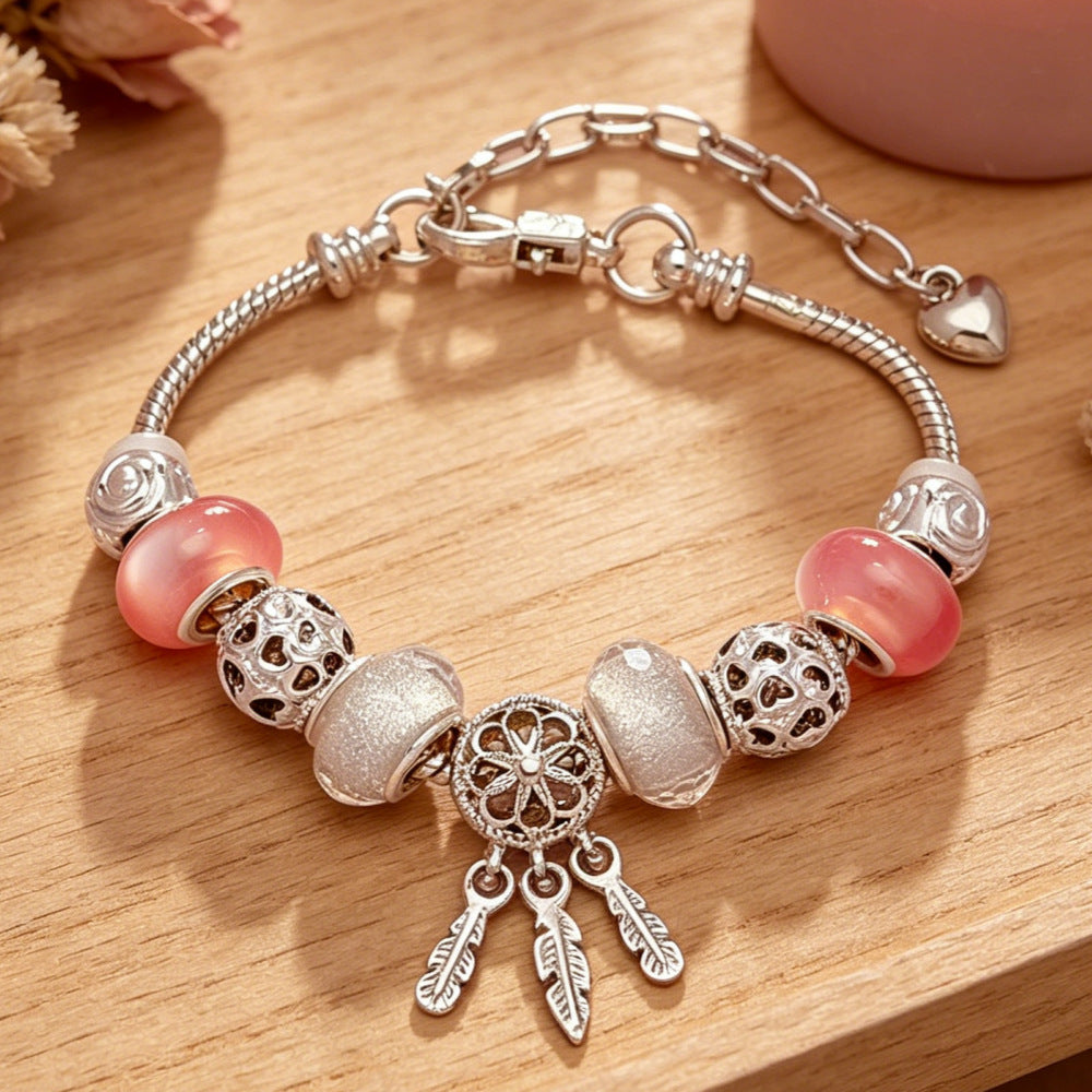 Wholesale Stainless Steel Sparkling Dreamcatcher Bead Bracelet Geometric Starry Design Women' s Fashion Accessory