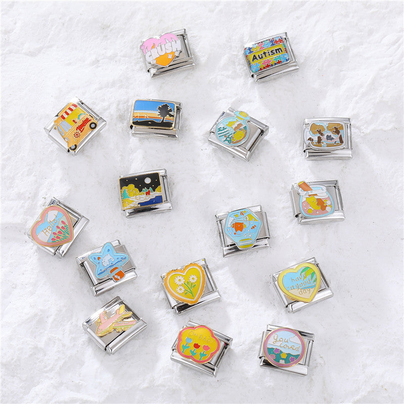 Wholesale  Italian Charm Bracelet 9mm DIY Splicing Removable Titanium Steel Cartoon Dripping Oil Composable Bracelet