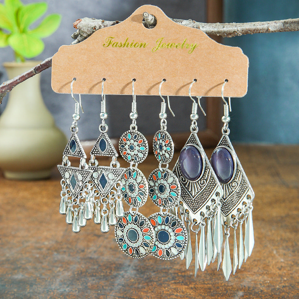 Wholesale Bohemian Floral Geometric Earring Set Zinc Alloy Fashion Accessory for Boutique Resale