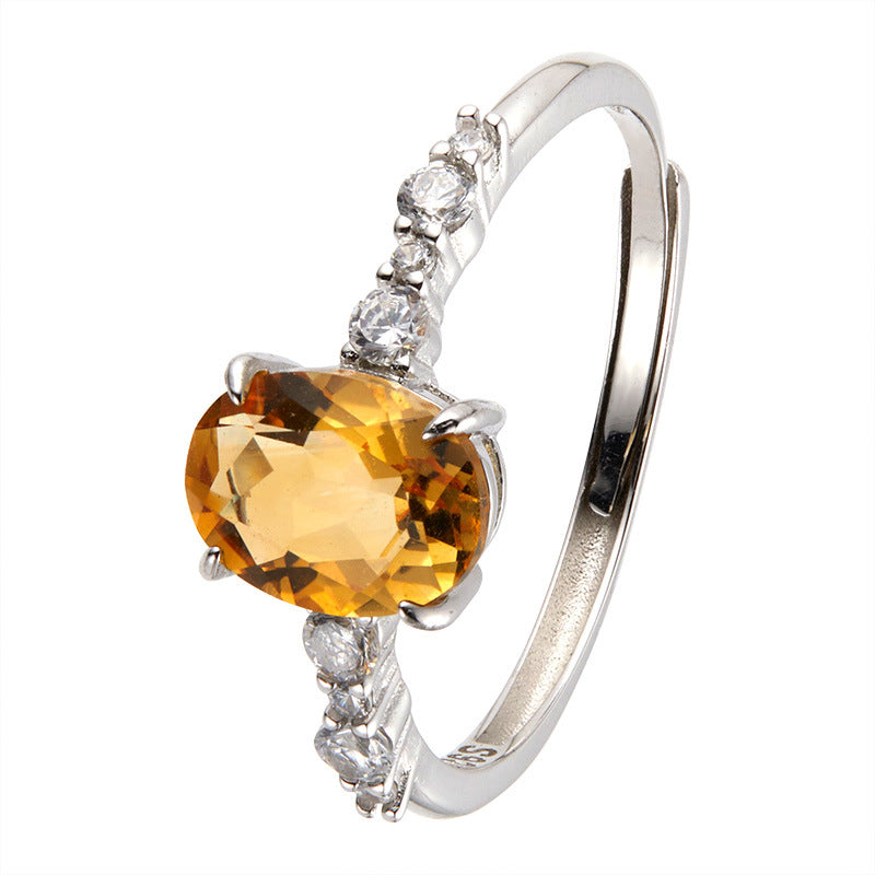 Wholesale S925 sterling silver natural crystal adjustable ring