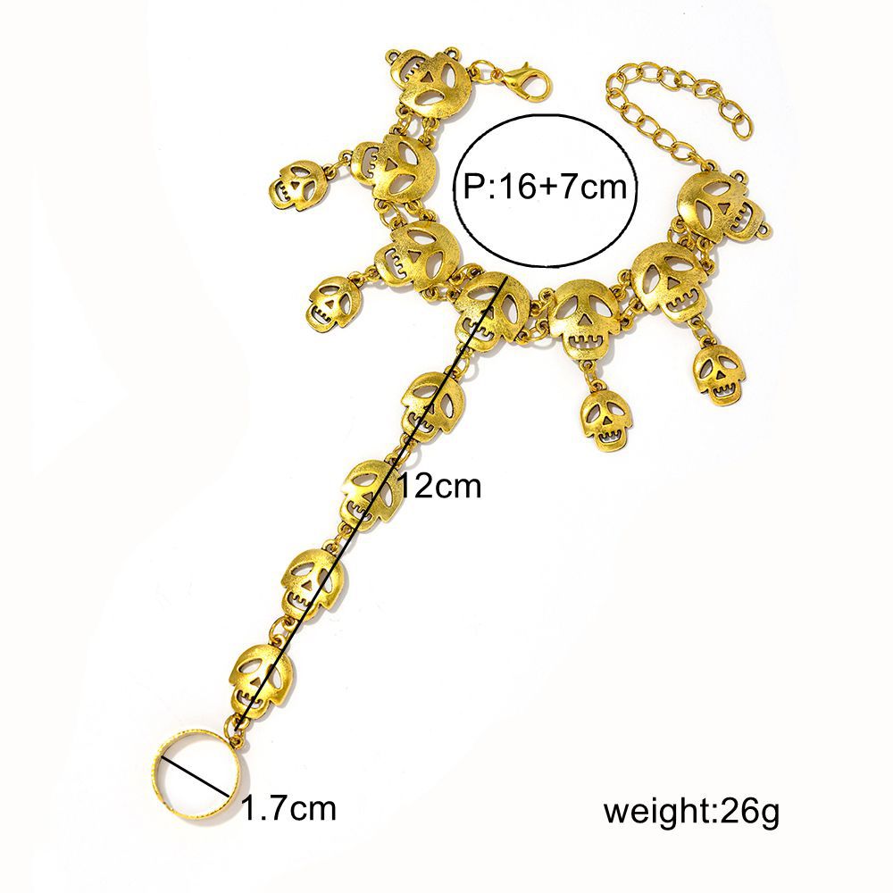 Wholesale Punk Retro  Skull Connecting Finger Bracelet Zinc Alloy Antique Bronze Women' s Party Jewelry Gift