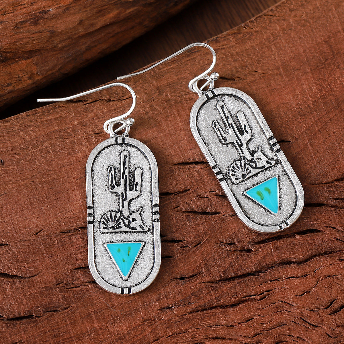 Wholesale  Geometric Oval Stereo Carved Cactus Earrings