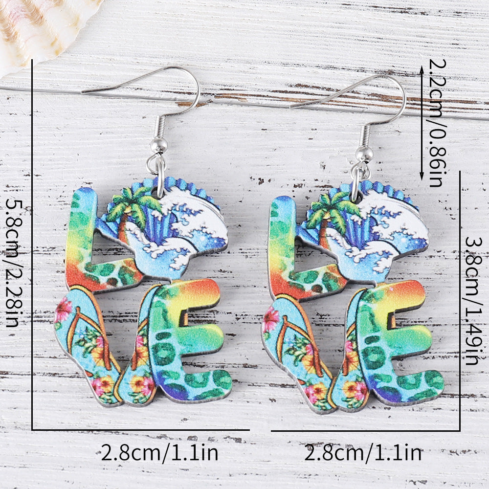 Wholesale colorful flip flops palm tree flowers LOVE pendant earrings
