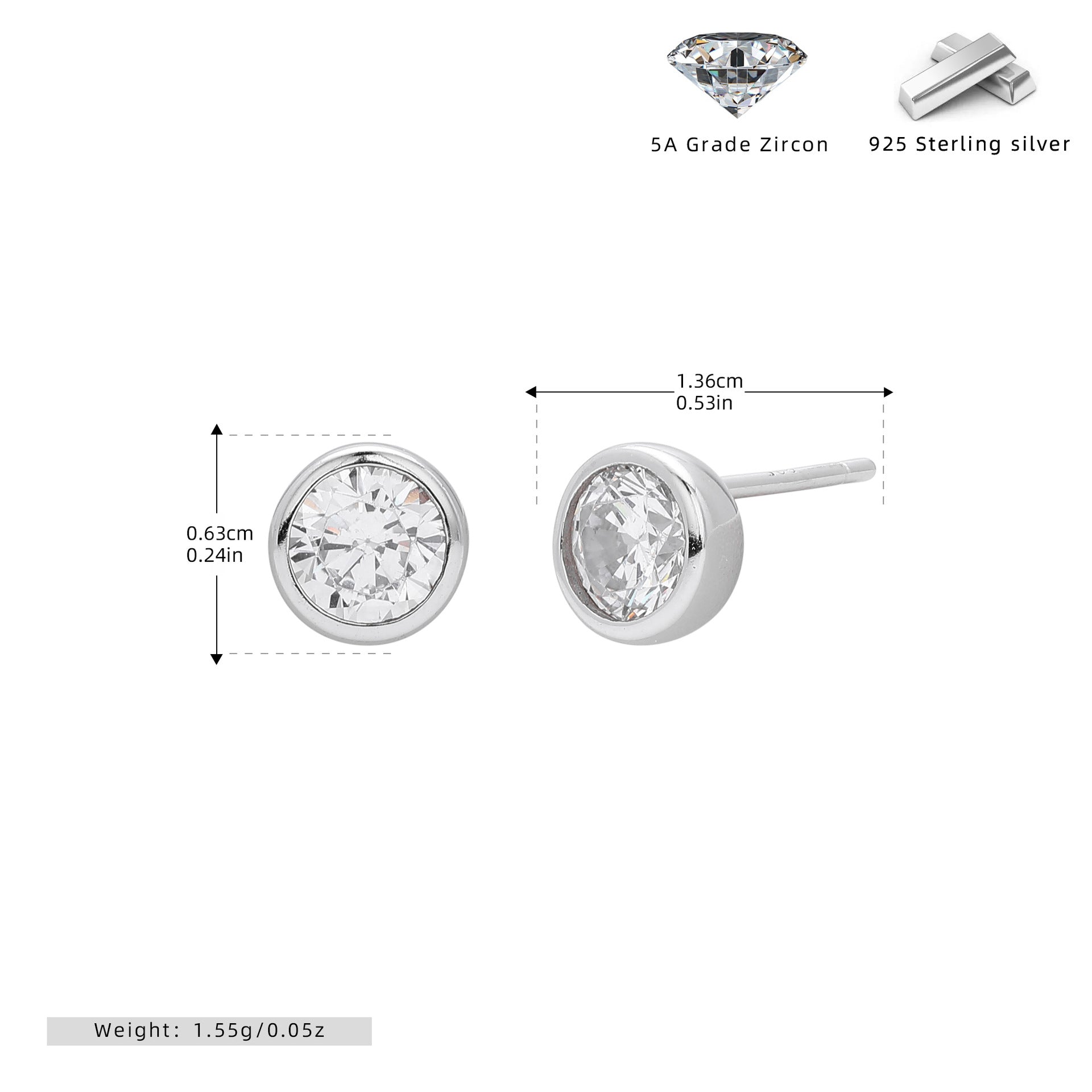 Wholesale  925 sterling silver simple round zircon earrings