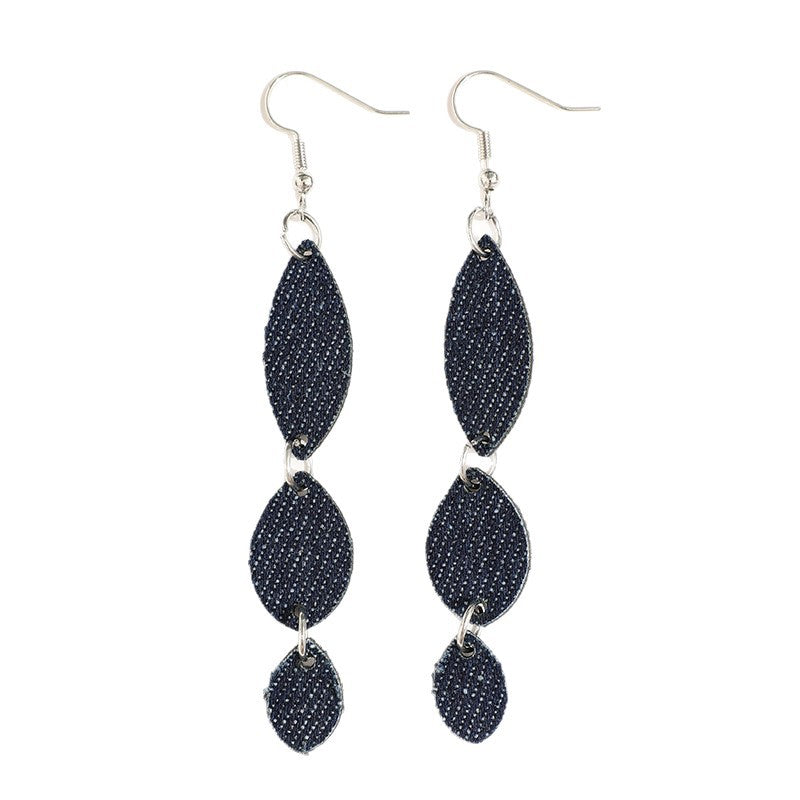 Wholesale Bohemian Retro Denim Water Drop Splicing Long Earrings Fashion Accessory