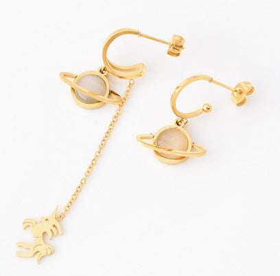 Wholesale Titanium Steel full diamond round pendant mid-length flower earrings