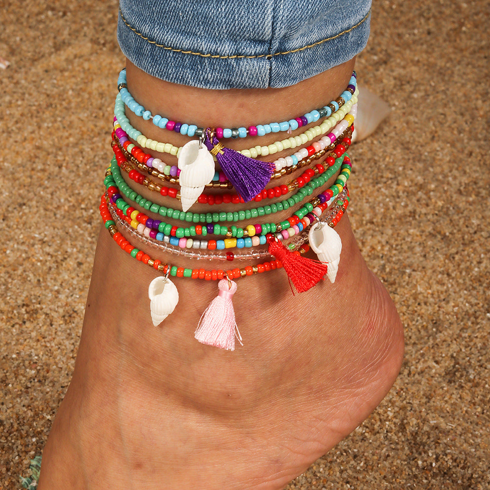 Wholesale  rice beads starfish anklet  colorful beaded anklet accessories