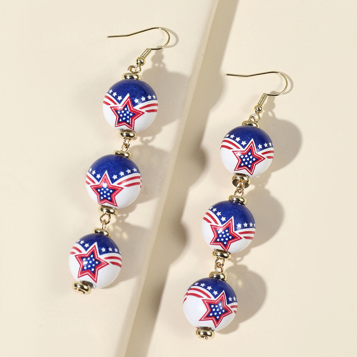 Wholesale US National Day Independence Day US Flag Printing Round Wooden Earrings