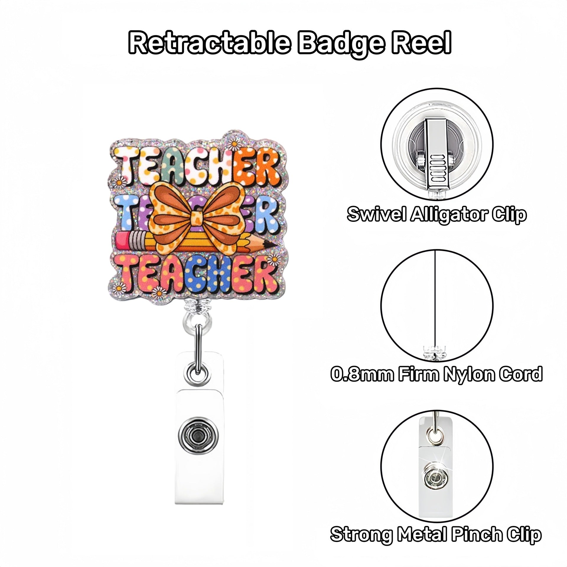 Wholesale Stylish Glitter Retractable Badge Reel - Plastic Telescopic ID Card Holder for School,  Party Favor