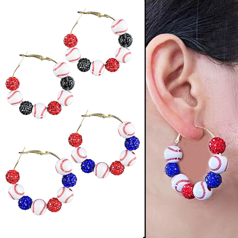 Wholesale  Baseball Game Flash Ball Beaded Earrings
