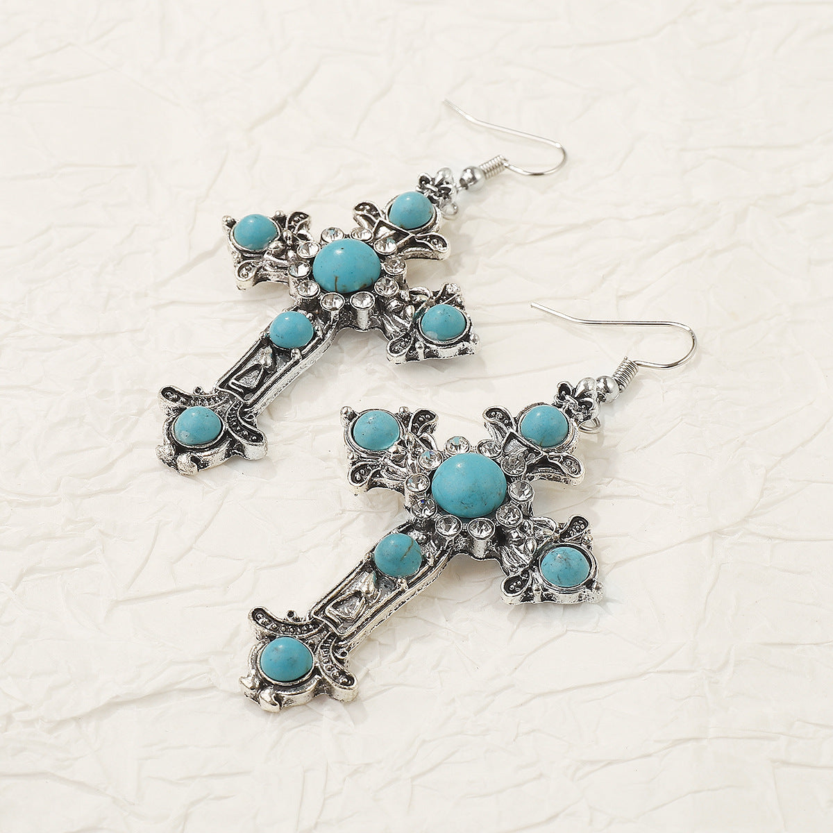 Wholesale Fashion New Cross turquoise earrings retro personalized creative distressed earrings