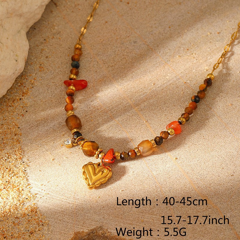 Wholesale Multi-Layered Colorful Natural Stone Titanium Steel Pendant Necklace