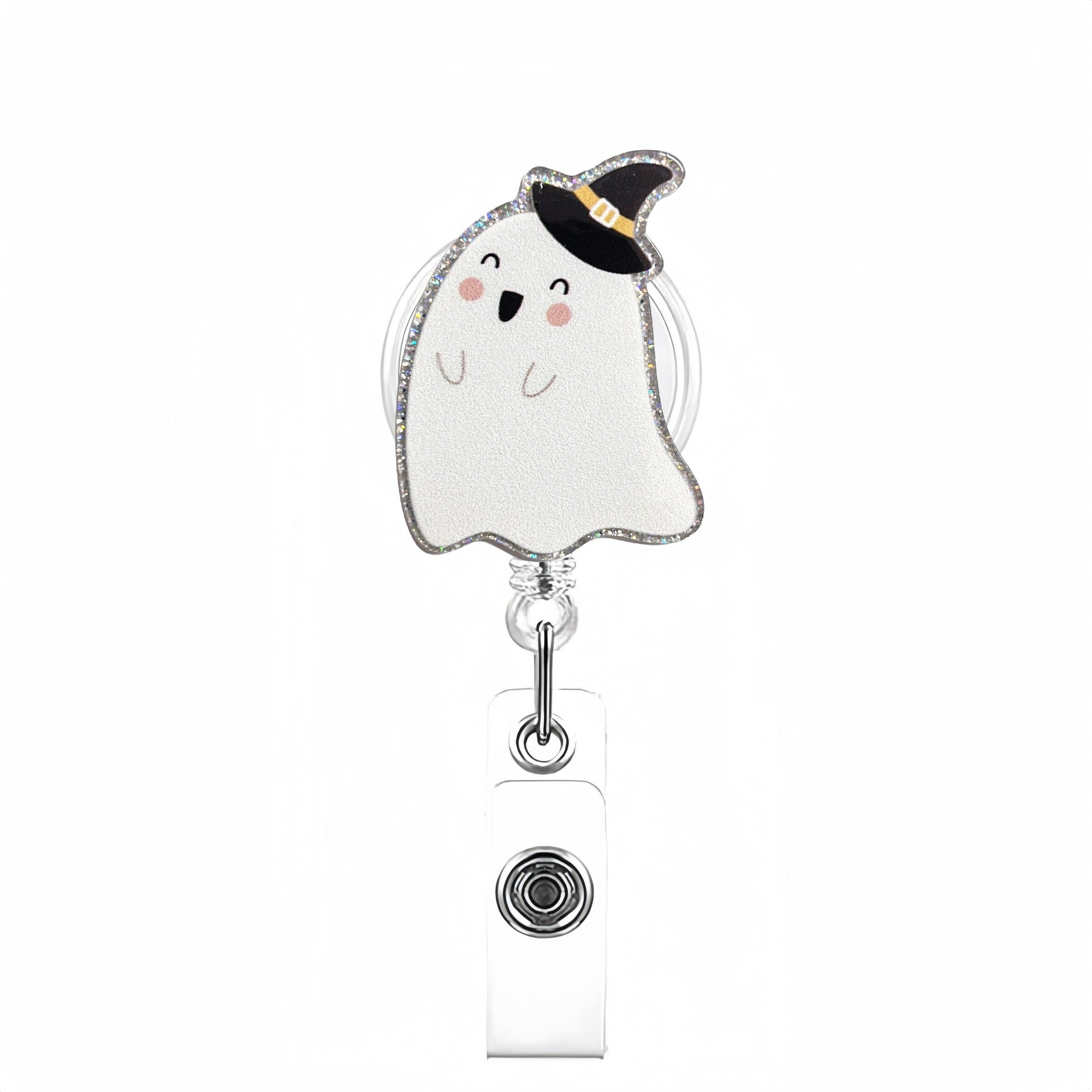 Wholesale Halloween White Ghost Acrylic Retractable Clip Badge Keychain