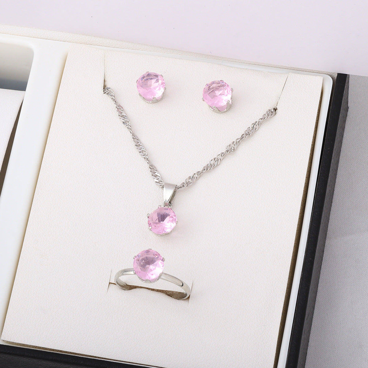 Wholesale  classic round crystal zircon necklace earrings ring jewelry set