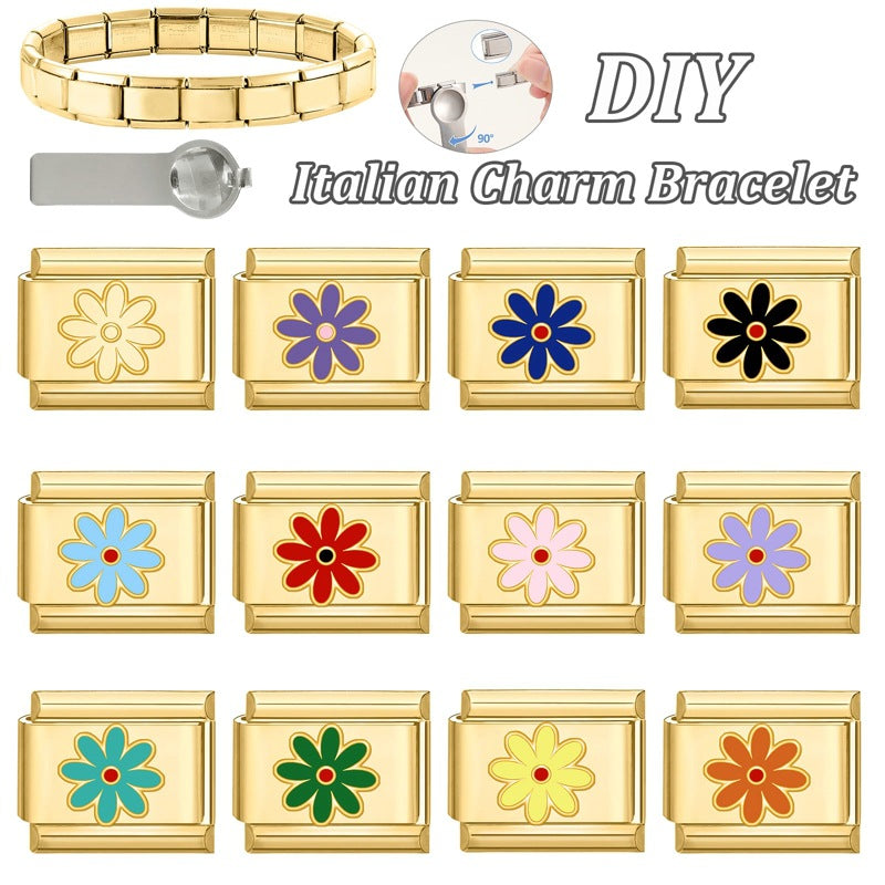 Wholesale 9mm Italian Charm Starter Bracelets DIY Flower Series Stainless Steel Composable Bracelet