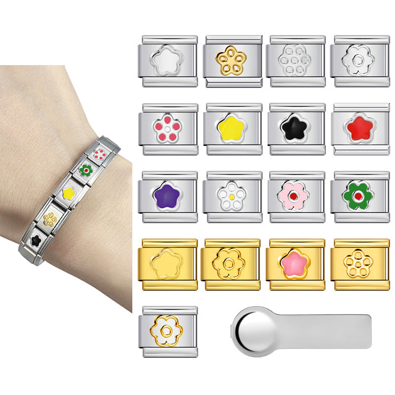Wholesale Titanium Steel Italian Charm Bracelet DIY Six-Petal Flower Pattern Boutique Resale