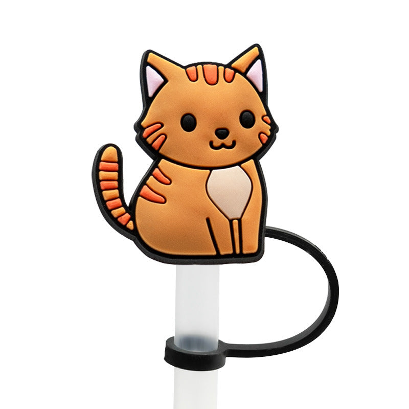 Wholesale 10pcs Cute Cat 10mm PVC Straw Cover Soft Straw Tube Cap ACC-SCR-YiBang013