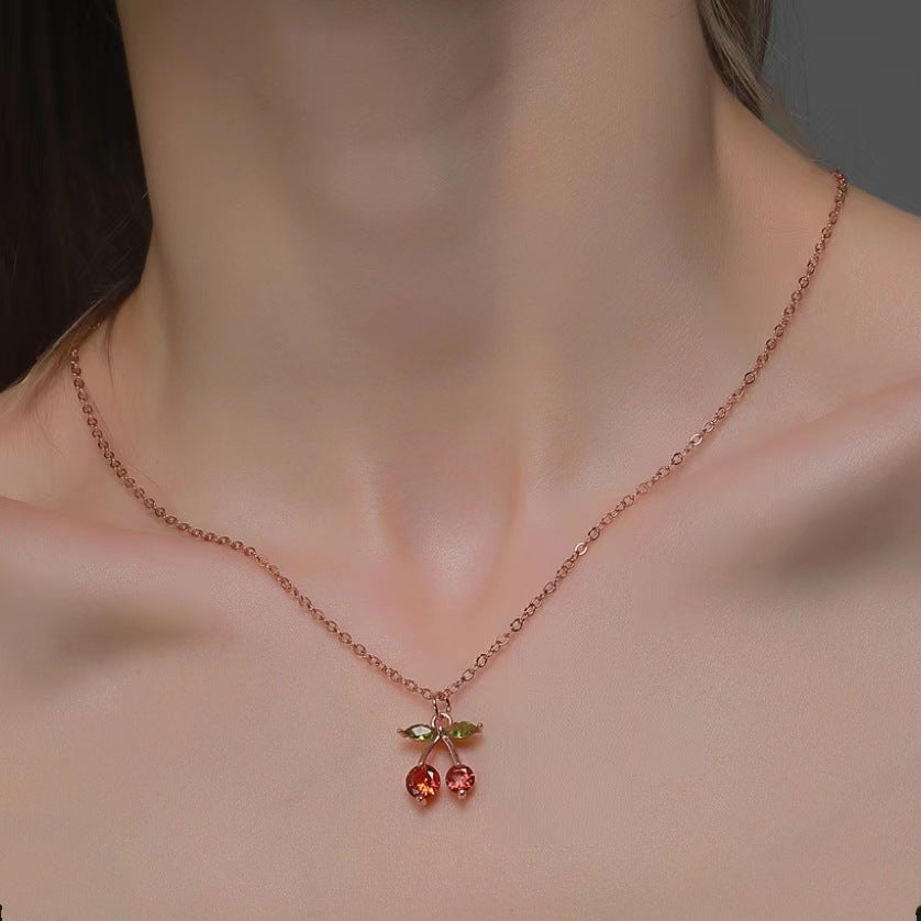 Wholesale Cherry Red Necklace Earring Set Clavicle Chain Choker Necklace ACC-NE-MY008